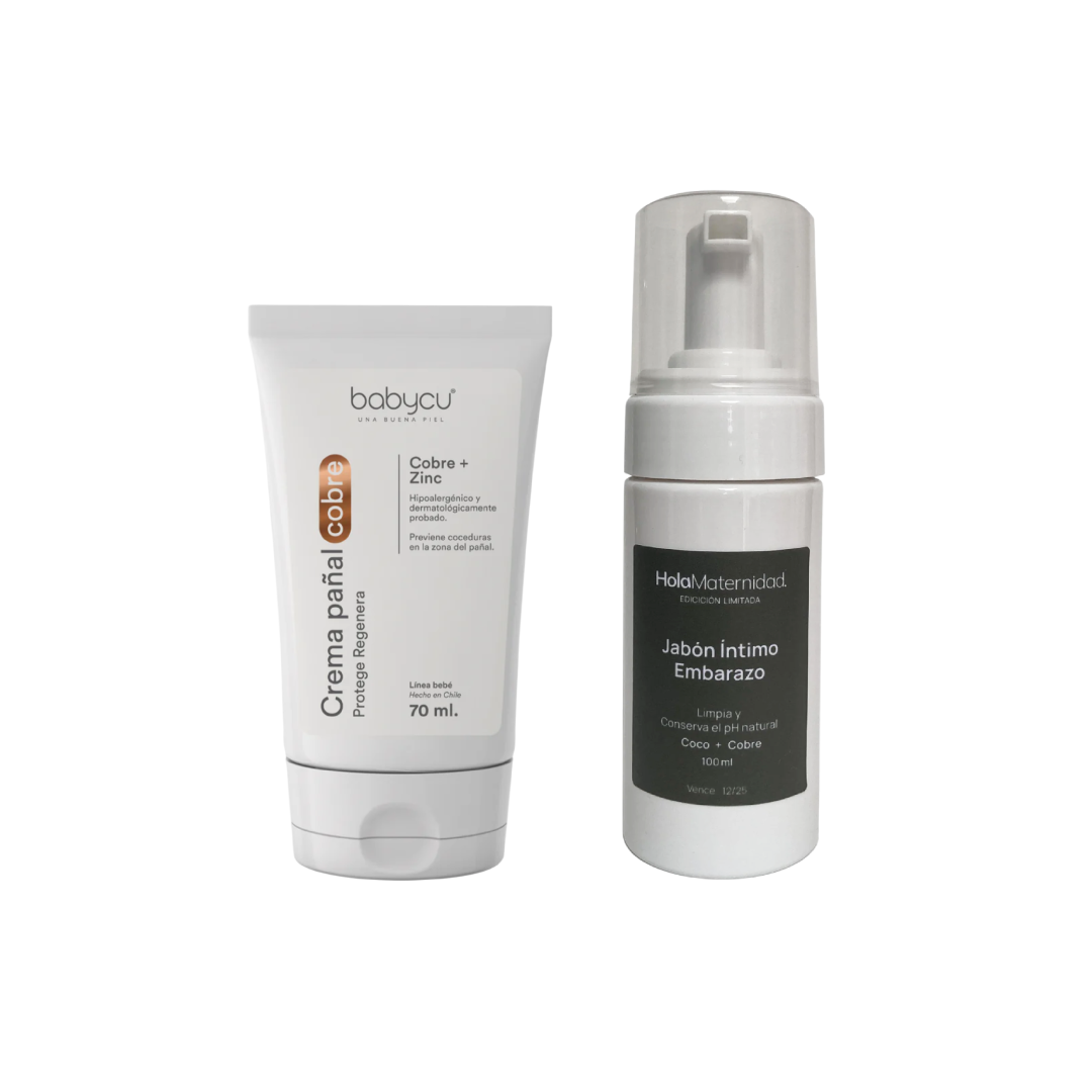 Pack Cuidado Mamá y Bebé: Crema de Pañal Cobre BabyCu + Jabón Íntimo para Embarazo | Hola Maternidad