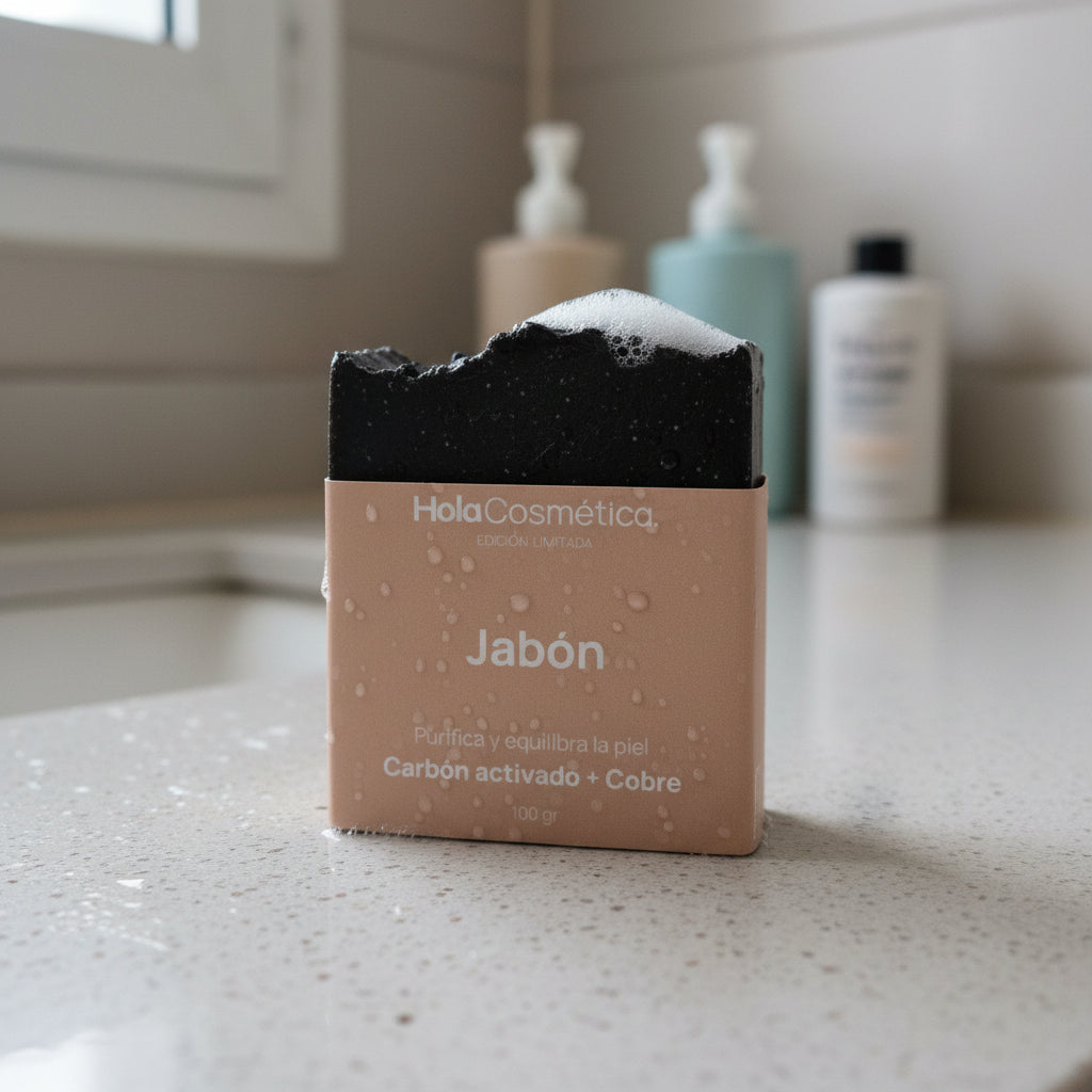 Jabón Natural en Barra de Carbón Activado y Cobre - Cuidado Suave para Bebés y Adultos | Hola Cosmética