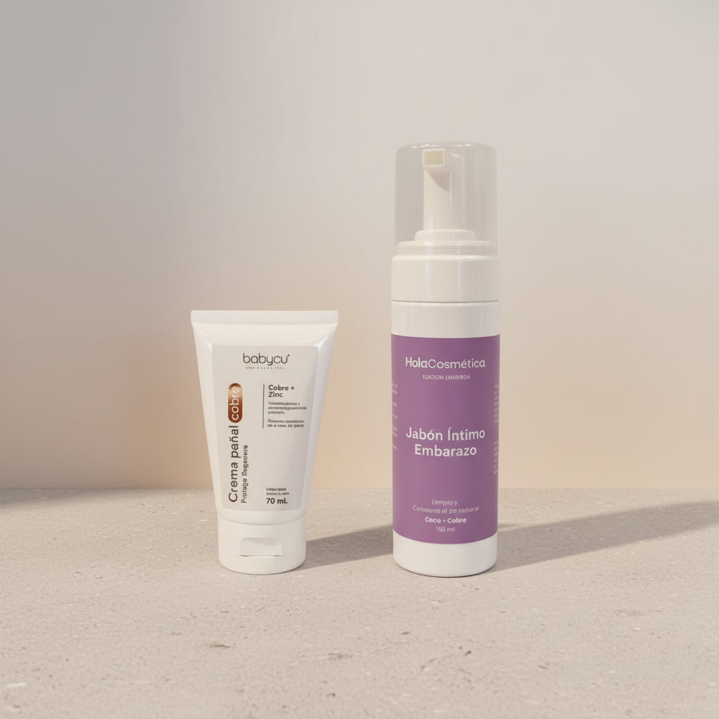Pack Cuidado Mamá y Bebé: Crema de Pañal Cobre BabyCu + Jabón Íntimo para Embarazo | Hola Maternidad