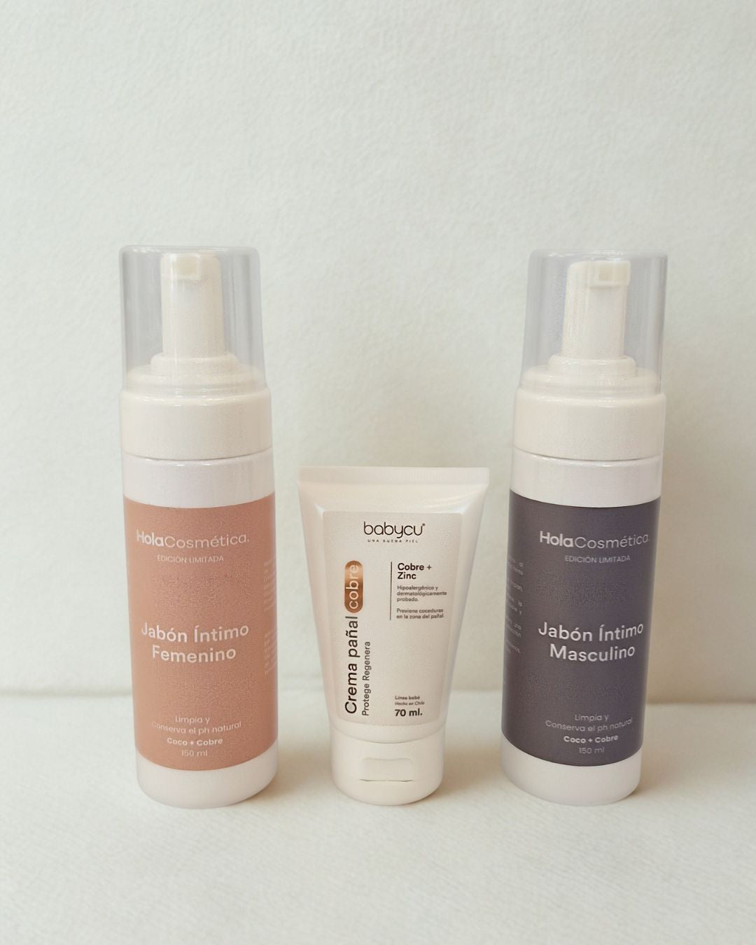 Pack Cuidado Completo: Crema de Pañal BabyCu + Jabón Íntimo Femenino + Jabón Íntimo Masculino